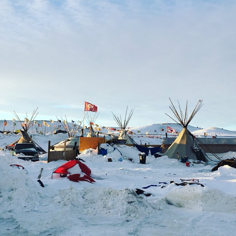 Led by Oceti Sakowin Tribal members, the Standing Rock movement (2016-17) in North Dakota sought to stop the construction of the Dakota Access Pipeline (DAPL) in the name of treaty rights, Indigenous sovereignty, climate justice, and water protection.